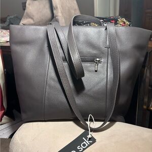 NWT The Sak Melrose Slate Gray pebbled Leather Tote shoulder bag soft leather
